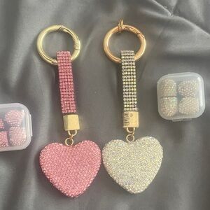 Pink and white silver sparkle crystal car keychain to hang from mirror